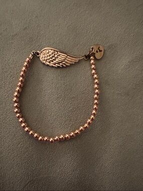 Rose Gold Angel Wing Beaded Bracelet - A initial